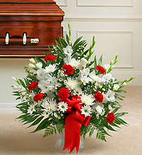 Red and White Sympathy Floor Basket