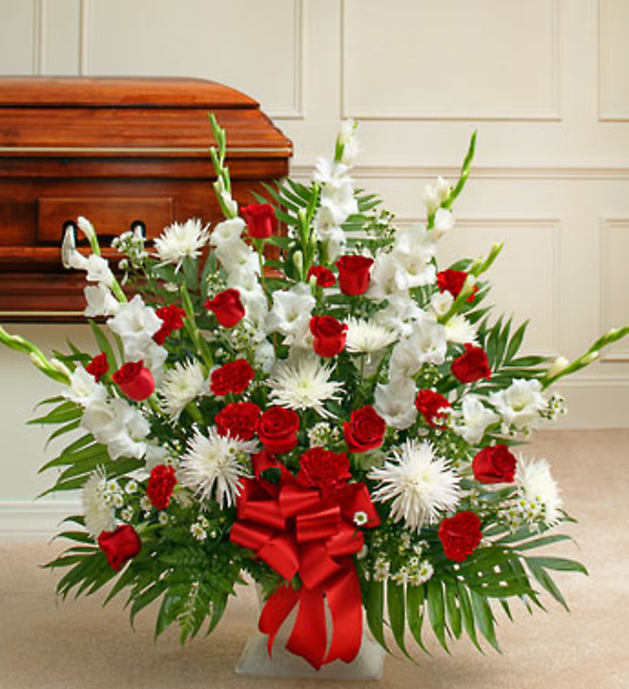 Red and White Sympathy Floor Basket