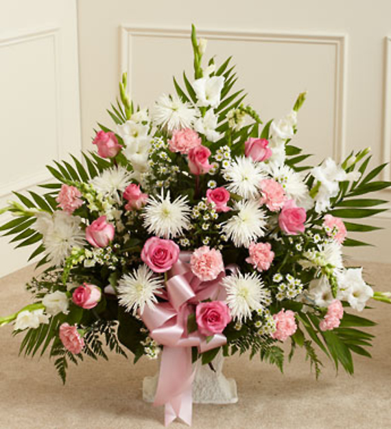 Pink and White Sympathy Floor Basket