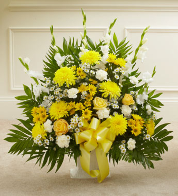 Yellow and White Sympathy Floor Basket